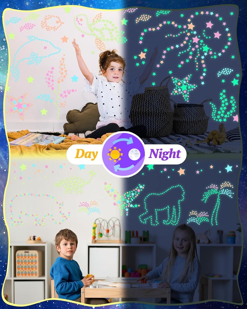Oomloid 201 Pcs Glow in The Dark Stars Stickers for Ceiling, Toddler Wall Room Decor Gifts, Luminous 3D Glowing Stars Stocking Stuffers for Kids Boys Girls - Multi - Image 3